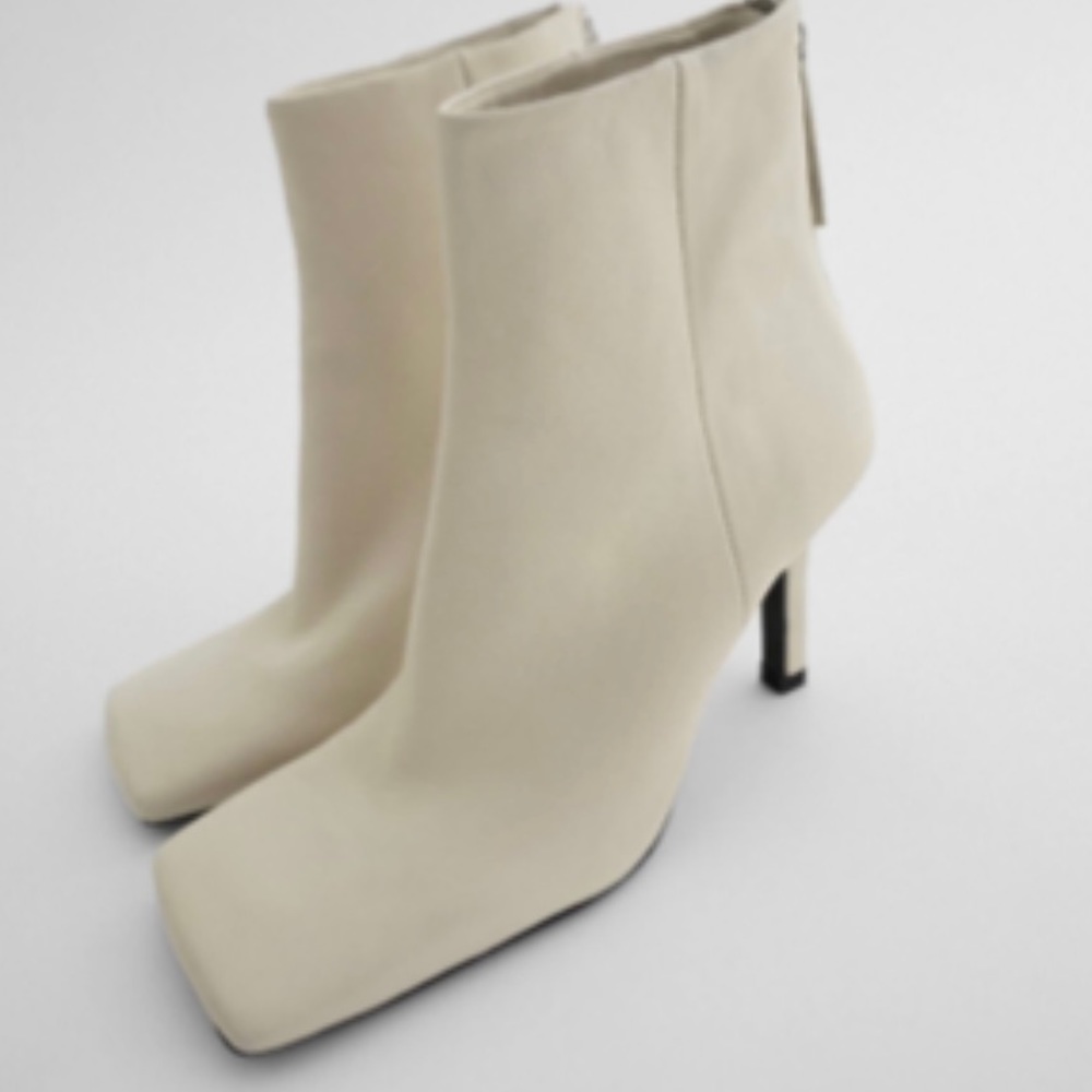 Zara White Square Toe Ankle Boots